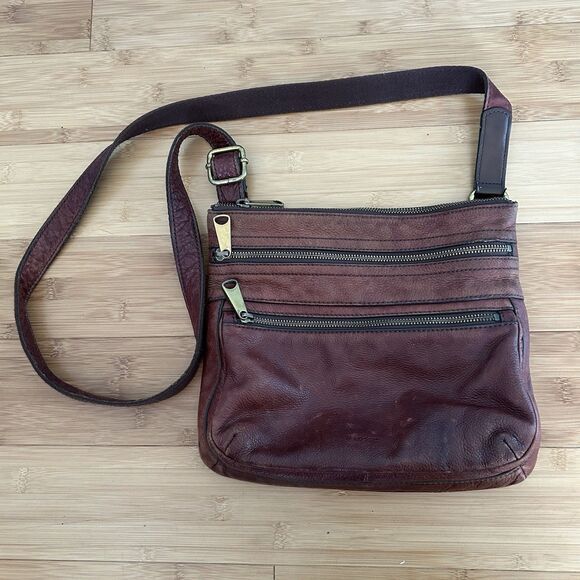 Fossil Brown Genuine Leather Crossbody Bag Purse - Picture 1 of 15